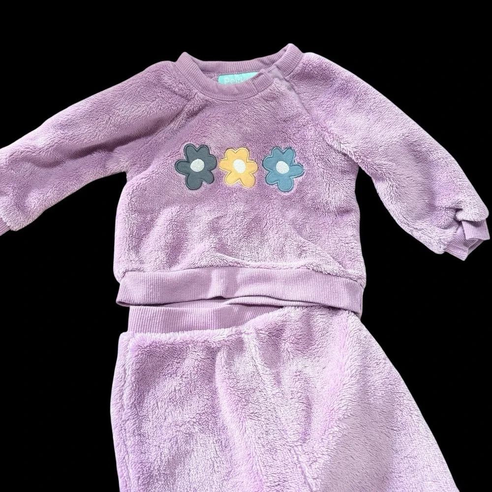 Infant Girl 6 Mo Pekkle Fleece Jogger/sweatsuit Lot Unicorn‎ & Flowers Preowned
